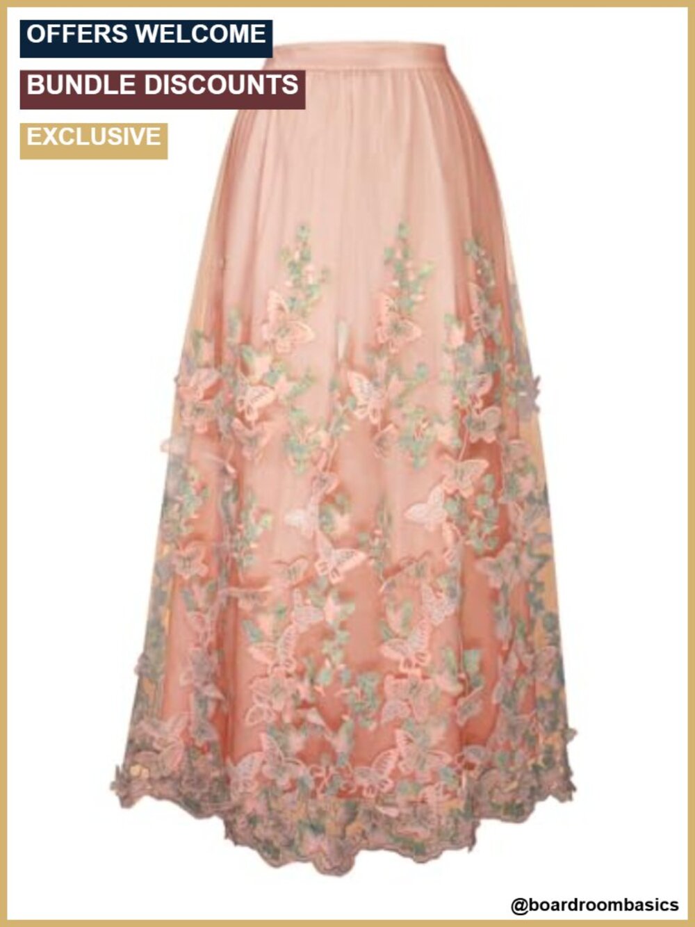 3D Embroidery High Rise Knee-Length Skirt